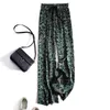 Green Lopard Printing Farbowanie Drappe Wideleg Pants Spring Spring Vintage Koreańska moda Highwaist Casual Pants for Women 220816