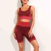 Two Piece Set Women Yoga Suit Gym High Waist Tight Fitness Shorts Sport Sportswear Workout Clothing For J220706