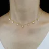 Ketten Feueropal Stein Vergoldetes 925er Sterlingsilber Halsband Geometrische winzige runde ovale tropfenförmige Charm-HalsketteKetten