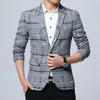 남성 블레이저 슬림 핏 슈트 남성 사업 공식 블레이저 남성 웨딩 웨딩복 재킷 남성 패션 격자 무늬 남성 블레이저 재킷 220704