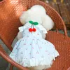 Sweet Lace Collar Dress For Dogs Cherry Decor Blue Tutu Skirt For Small Dog Girl Princess Summer Shirts Pet Apparel Sundress XS-XL