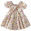 Yaz Kızlar Dişli Avrupa ve Amerika Tarzı Çocuklar Kısa Kollu Çiçek Baskılı Pamuk Giysiler Toddler Prenses Elbiseler