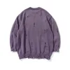 Carta impresa suéter rasgado Ins High Street Tide Marca suelta cuello redondo jersey otoño e invierno suéter negro grueso T220730