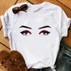 T-shirt da donna Trucco per il viso da donna Stampe labbra rosse T-shirt da ragazza Harajuku T-shirt estetica casual Femme Graphic Hipster T-shirt coreana vintage