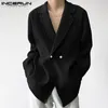 Мужской пиджак в Корейском стиле, однотонная уличная одежда с лацканами и длинными рукавами, повседневные костюмы, модные мужские тонкие куртки, INCERUN 220527