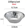 100 Uds. Tazas desechables para hornear de papel de aluminio, bandeja para tartas de huevo, caja para cupcakes, molde para pasteles, utensilios para hornear con taza de condimento para barbacoa de estaño