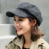 2021 New Artist Beret Hat For Women Female Winter Fashion Plaid Wool Thick Berets Painter Octagonal Hats Caps J220722