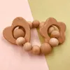 Natural Wooden Pacifier Ring clips Teethers for Baby Health Care Accessories Infant Fingers Exercise Toys Colorful Silicon Beaded Soother