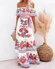 Boho długa sukienka lato 2023 Sexy Off ramię kwiatowy Print białe kobiety elegancki głęboki dekolt wzburzyć Maxi Beach Dress Sundress