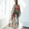 Bohemian Printed Summer Beach Wear Clothing Long Kimono осень плюс размеры Tunic Women Tops Tops Self -Pired Tav A155 220510