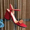Klassieke Hoge hakken sandalen feestmode 100% leer dames Dansschoen designer pantoffels sexy hakken Suède Dame Metalen gesp trouwjurk Dikke Hakken dfhdf