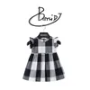 2021ガールズドレスサマーヨーロッパとアメリカの幼児の子供用紋章格子縞のプリント綿服プリンセスドレスG220506