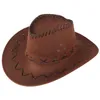 Beralar Unisex Yetişkin Batı Kovboy Şapkası Otlak Güneşlik Kapağı Sahte Deri Ekleme Serin Retro Modeller Çok Renkler İçi Boş Yan Capberets Chu