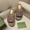 Designer Slides Slippers Platform Sandals Fashion Embroidered Canvas Girls 60Mm Canvas Covered 2023 Womens Slip On With Box And Dust Bags