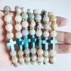 Натуральный камень 8 мм Amazon Reiki Healing Chakra Bracelets Cross Charms Bracelrt for Women Jewelry Gift