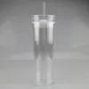 USA Local Warehouse 16oz doppelwandiger, transparenter Acrylbecher mit Deckel und Strohhalm, 480 ml, gerader schmaler Plastikbecher für Schneekugel, BPA-freie Trinkflasche