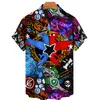 メンズカジュアルシャツ夏のカラフルなプリント3Dハワイシャツvネック1ボタンルーズトップリゾートビーチスタイルのVantage特大5xlmen'sELDD22
