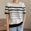 Gestreiften T-shirt Kurzarm T-shirt Frauen Gestrickte O Neck Frauen Tops Sommer Koreanische Kleidung Casual Elastizität Poleras Mujer