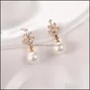 Dangle Chandelier Earrings Jewelry Fashion Pearl Teardrop Wedding Cubic Zirconia Earring For Brides Women Party Gold Sier Rose Plated Drop