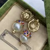 Pendiente de perla grande de lujo con dije de oreja de tigre clásico, pendientes de diamantes de Color Retro, joyería de oreja de fiesta para mujer con Box4296605