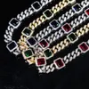 Nieuwe Iced Out Hip Hop Ijs Dainty Miami Cubaanse Crystal Ketting gevuld Groen Blauw Rood Roze Baguette Cubic Zirconia