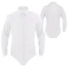 Men's G-strings Mens Office Casual Bodysuit de uma peça de colar de uma peça de mangas compridas Button Down Color Solid Topsmen's Topsmen's