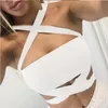 Bustiers & Corsets Women Sexy Strapless Tube Top Fashion Cropped Bandeau Tops Underwear Bras Halter Lace-Up Bandage Crop White BlackBustiers