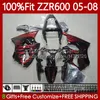 OEM Fairings Kit For KAWASAKI NINJA ZZR600 ZZR-600 600 CC 05-08 Bodywork 134No.187 100% Fit ZZR 600 2005 2006 2007 2008 600CC Red flames 05 06 07 08 Injection Mold Body