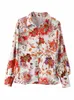 Imprimer une longue manche bouffée chemise féminine élégante en V col floral fleuri les chemises de mode printemps d'été