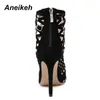 Aneikeh Gladiator Roman Sandals Summer Rivet Studded Cut Out Caged Ankle Boots Stiletto High Heel Women Sexy Shoes Pumps 220421