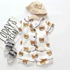 Summer kids boys and girls pajamas satin cartoon bear home service short-sleeved baby boy clothes set two-piece suit 1-4 years