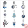 925 Silver Fit Pandora stitch Bead Peace and Heath Evil Eye on Hand Charms Pulsera Charm Beads Dangle DIY Jewelry Accessories