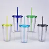 DHL 16oz 24oz 32oz straight double wall plastic transparent tumbler with colorful straw water cup coffee cup gift Min