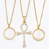 Pendanthalsband Guldkedjan Cross Necklace For Women Copper Zircon Round Shell Virgin Mary Christian Jewelry NKEB070PENDANT