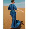 Robe de soirée sexy vert sarcelle bleu Arabci 2022 avec cristal sur l'épaule manches courtes caftan robes de bal Abaya Morrocan dîner formel tenue de soirée Vestios femmes