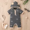 Summer Bads Stripe Tecido Tecido Sol Impresso Bebê Bodysuit Hooded Super Bonito Crianças Jumpsuit Meninas Meninos Bodysuits Recém-nascido a 18m