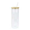 12oz 16oz 25oz Caneca em linha reta sublimação em branco geado transparente transparente copo de vidro copo de copo com tampa de bambu e palha RRE13770