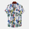 Men's Casual Shirts Summer Ethnic Shirt Men's Fashion Hawaiian Print Male Turn Down Collar Short Sleeve Blouse Button Loose TopMen's