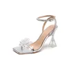 Women sandals top quality non slip fashion comfortable Simplicity lady square toe transparent thin heel rhinestone female versatile casual sandals G73005