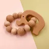 Natural Wooden Pacifier Ring clips Teethers for Baby Health Care Accessories Infant Fingers Exercise Toys Colorful Silicon Beaded Soother