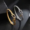 361L Titanium Stainless Steel Bangles Bracelets Charm Gold Color Cable Wire Cuff Heart Pendant Bracelet for Women Girls Jewelry