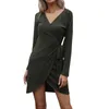 Casual Dresses 40# Woman's Autumn and Winter Dress Solid Color V-Neck långärmad slips med svart pullover huvud oregelbundet form