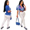 Moda Graphic Print Tassel Deep V-decote em V Tops Camisetas para mulheres Manga curta Hip Hop Street Split Casual camiseta Cy9779