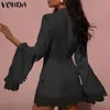 VONDA Women Lapel Suit Casual Ol Style Blazer Autumn Long Sleeve V Neck Lace Holiday Overcoats Female Oversized 220811