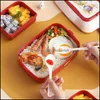 Dessin animé enfants boîte à lunch mignon étudiant Bento micro-ondes Es stockage des aliments avec des couverts indépendants pour Kid Cam 220228 Drop Delivery 2021 Boxes