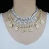 Chokers 12mm Bagnette Zircon Miami Cuban Link Letter Necklace Gold Silver Color With DIY Letters CZ Choker Foging tillsammans ChainChokers