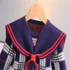 2022 moda neonate abiti in maglione lavorato a maglia primavera autunno stile preppy bambini abito a maniche lunghe colletto cappotto abito da principessa per bambini