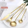 Столовые наборы Terprun Cutlery Set Mundwarer Matte Gold из нержавеющей стали Forks Spoons Titanium Plating Western Styleflatware