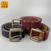 Ceintures ItalyTop cuir de vachette jaune décontracté à la main ceinture Design Vintage boucle ardillon véritable pour hommes ceintures de vachette originales