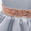 Girl Dresses Girl's Gray Satin Kids Ball Gown Paillins Belt For Girls Doop Party Wedding Ceremonious Children's Desgirl's